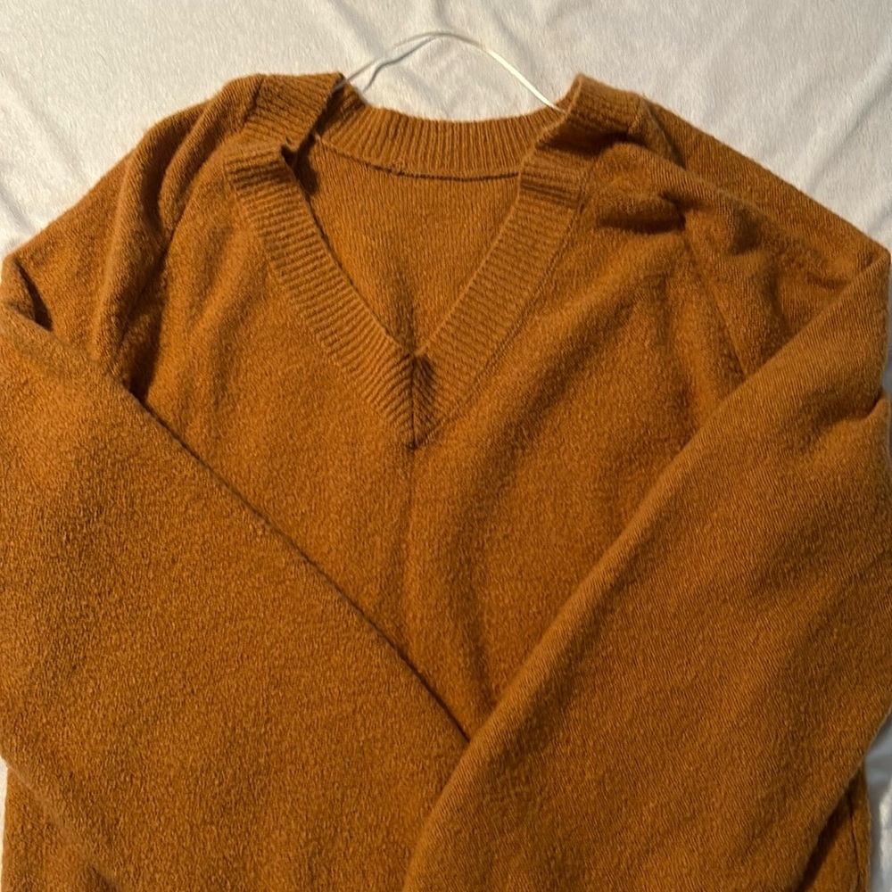 Boutique oversized burnt orange sweater off the shoulder